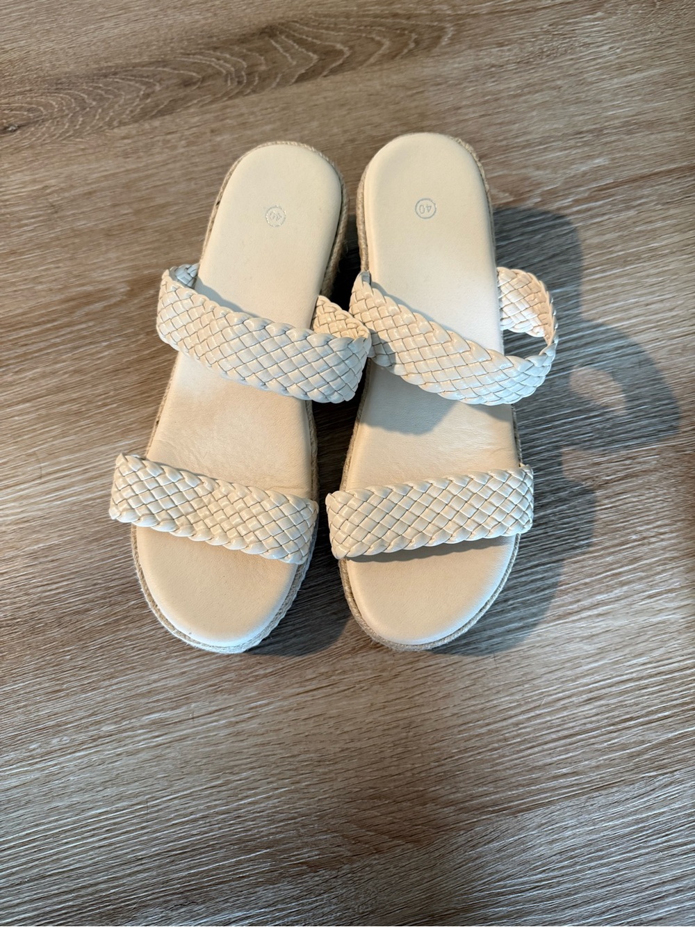 Woven Double-Strap Women's Slide Sandals in Cream